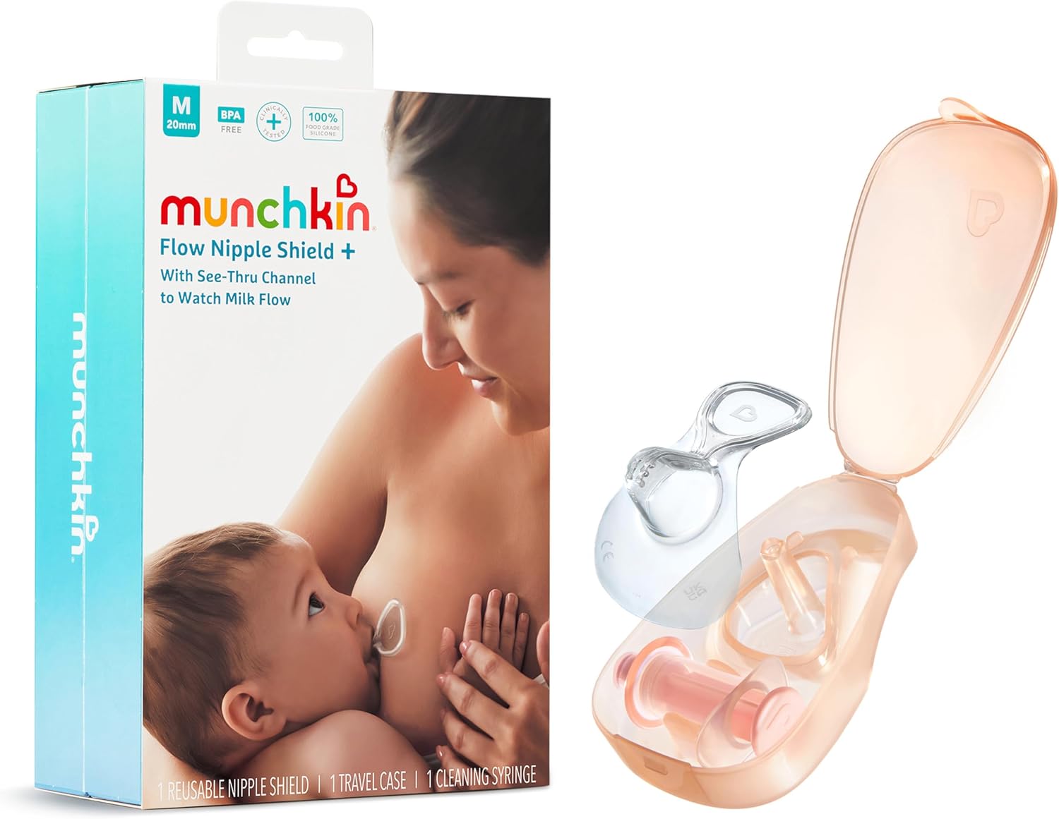 Detalle de munchkin フローニップルシールド FDMU38323 Mサイズ、シリコーン製・母乳の流れが見える構造