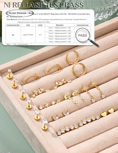 Thumbnail 4 de ADRAMATA Flat Back Stud Earrings for Women – Hypoallergenic 316L Steel with 18K Gold Plating (Hoop & Stud Set)