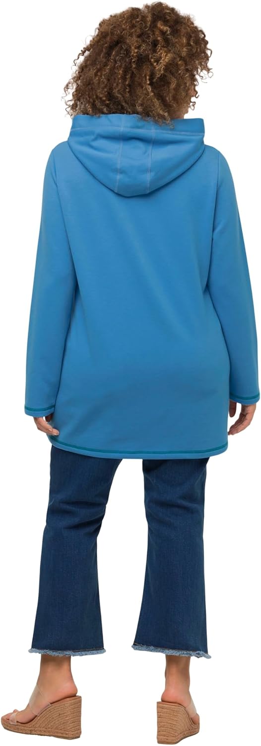 Detalle de ULLA POPKEN Hoodie con nastri motivi scritta, cappuccio, maniche lunghe – Felpa donna