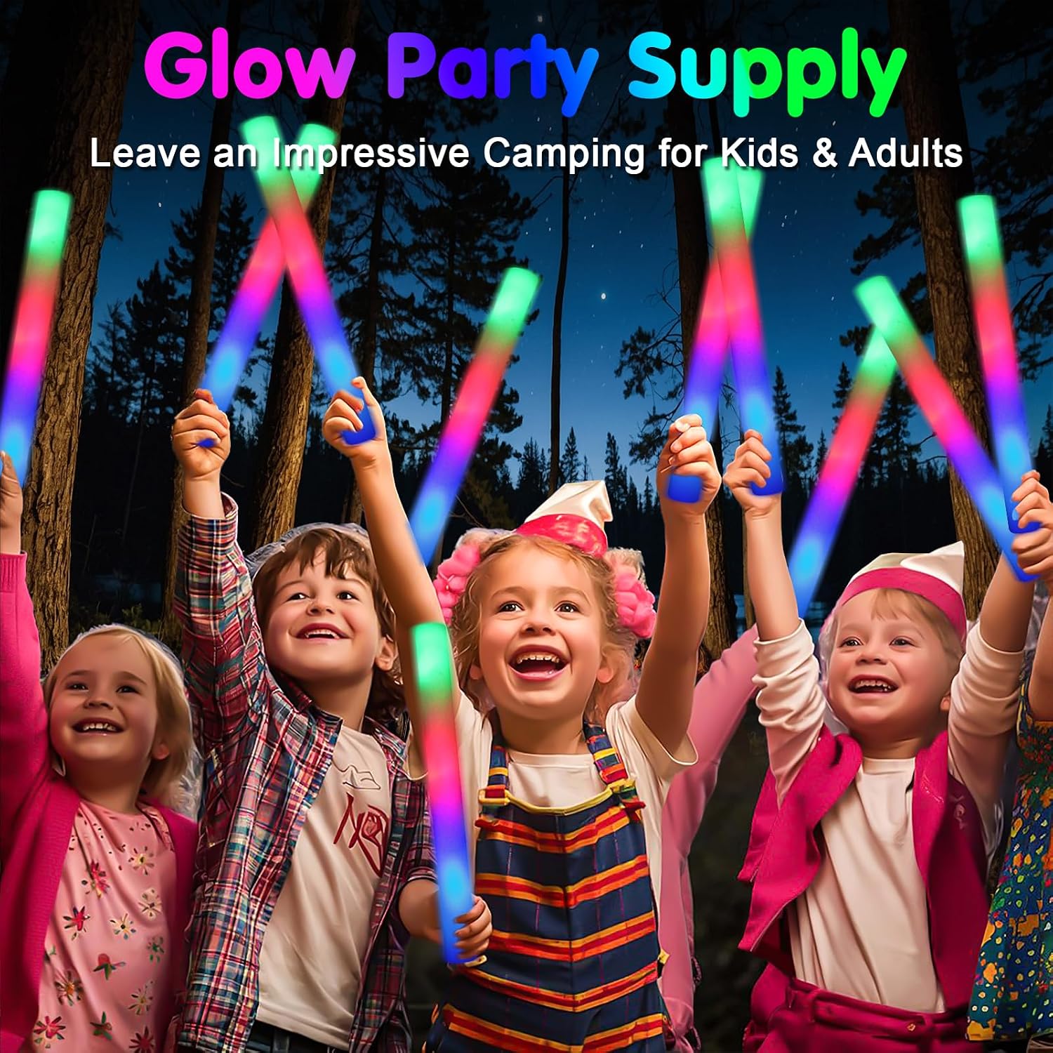 Detalle de wellent 55 PCS Foam Glow Sticks LED Foam Light-Up Sticks (3 Color Modes)