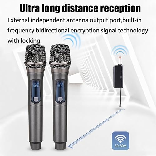 Detalle 2 de HUACAM Wireless Microphone System: Rechargeable Dual Handheld Mics, 200 ft Range