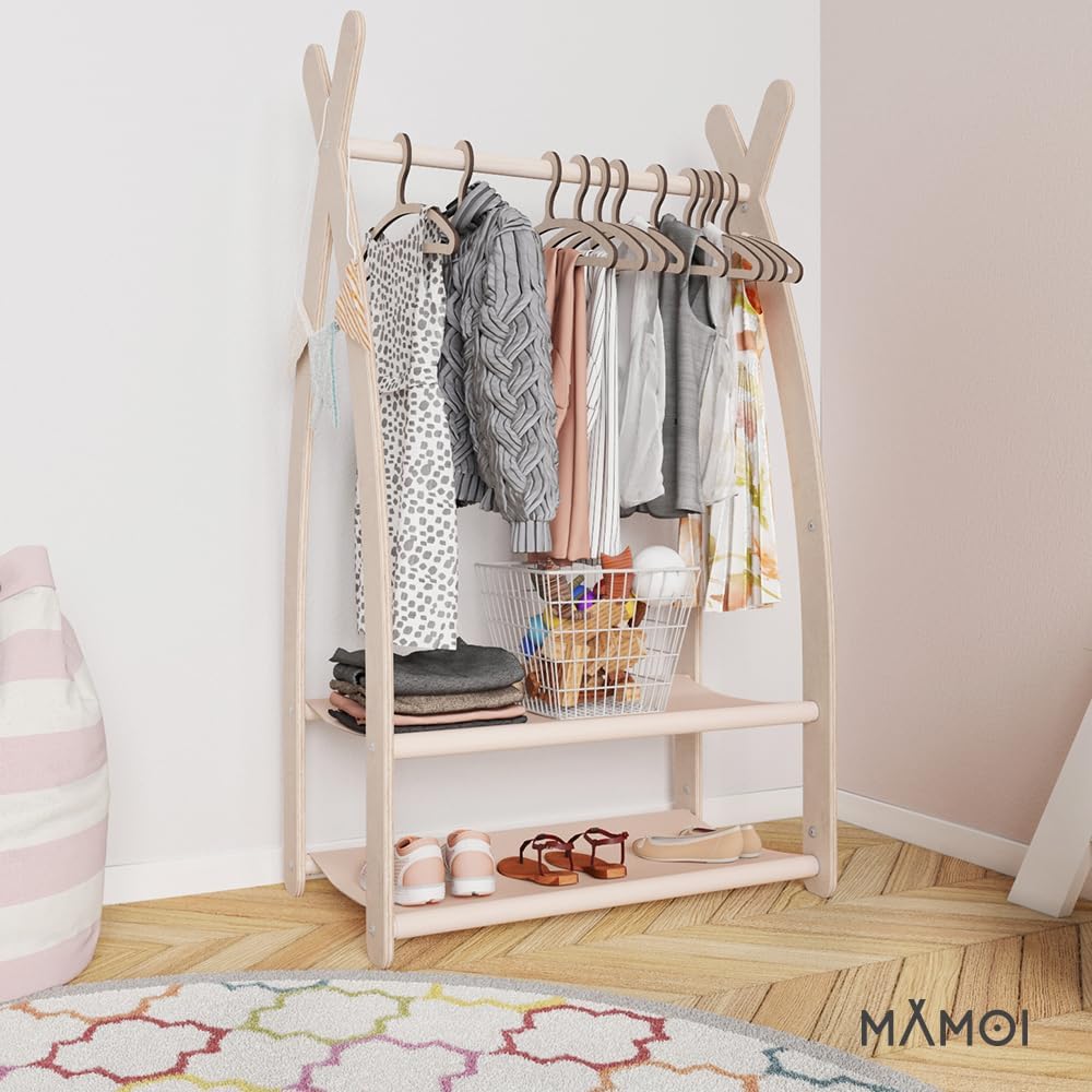 Detalle de MAMOI Armadio per Bambini in Legno 95x106x32 cm – Appendiabiti a terra