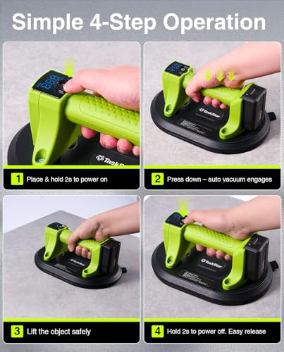 Thumbnail 6 de Taskstar Ventouse Carrelage Électrique 25 cm — Lift sans Fil avec Écran LCD et 250 kg