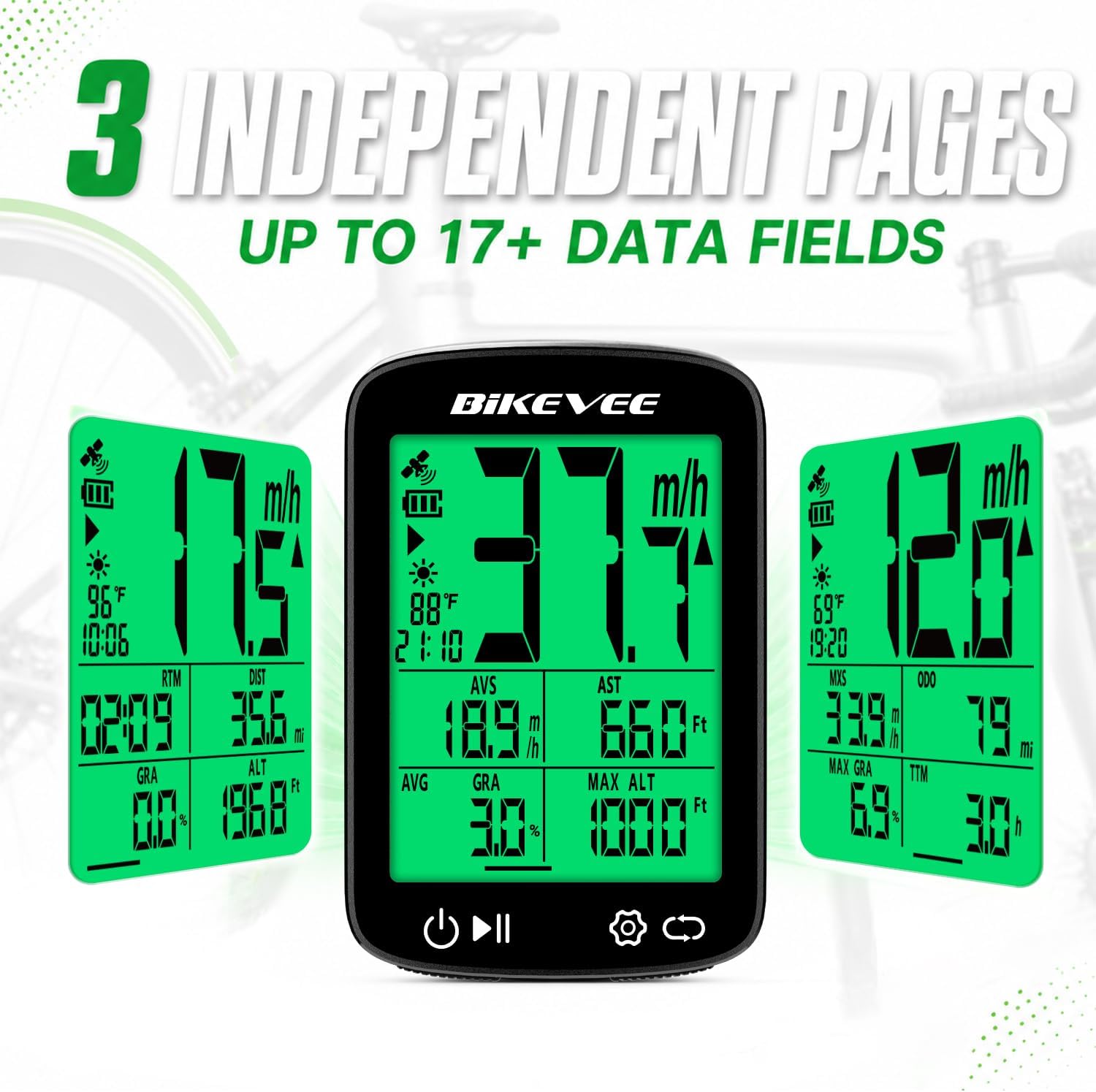Detalle 2 de Bikevee Wireless GPS Bike Computer, 2.4-Inch Display, IPX7, 28-Hour Runtime