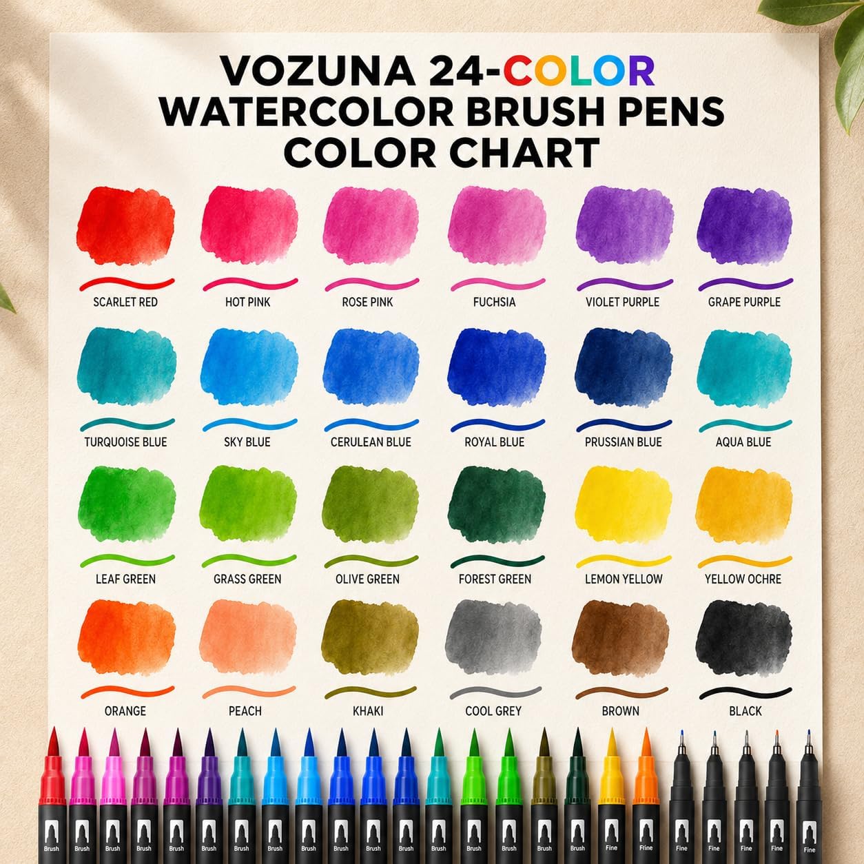 Thumbnail 4 de Vozuna 24 Colouring Pens for Adults – Dual Tip Brush Pens (Fine 0.4mm & Brush 1–2mm)