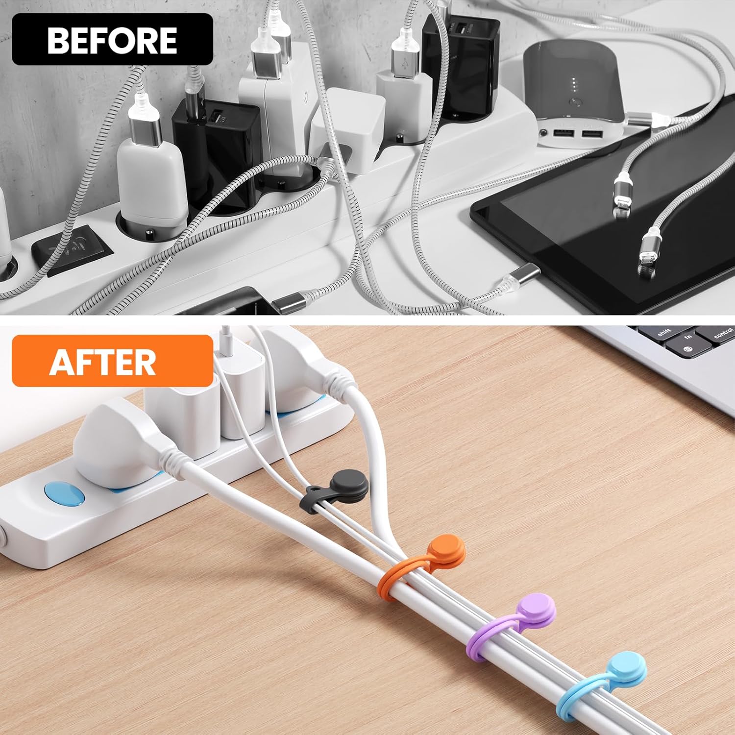 Detalle de Reusable Silicone Magnetic Cable Ties – 14-Pack (2 Sizes) for Cable Bundling and More