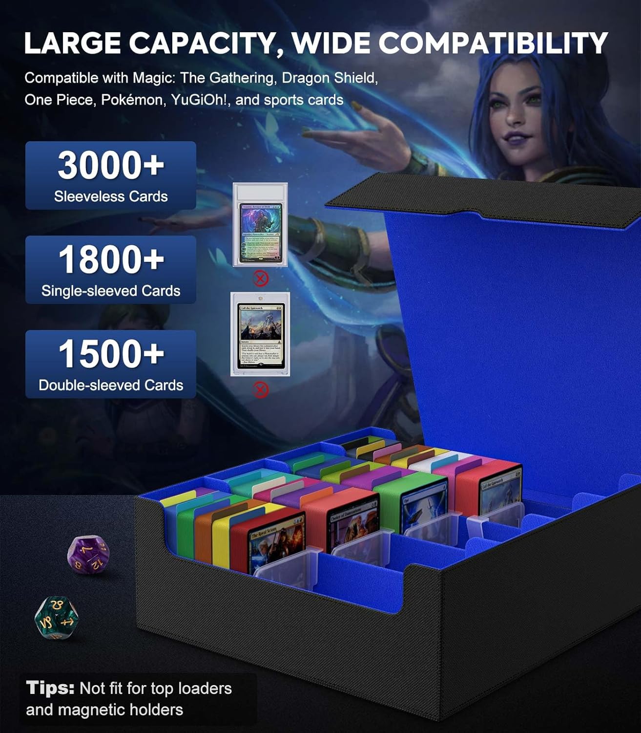 Detalle de MoKo Trading Card Storage Box: 3000+ Deck Capacity with Dividers and Supporters