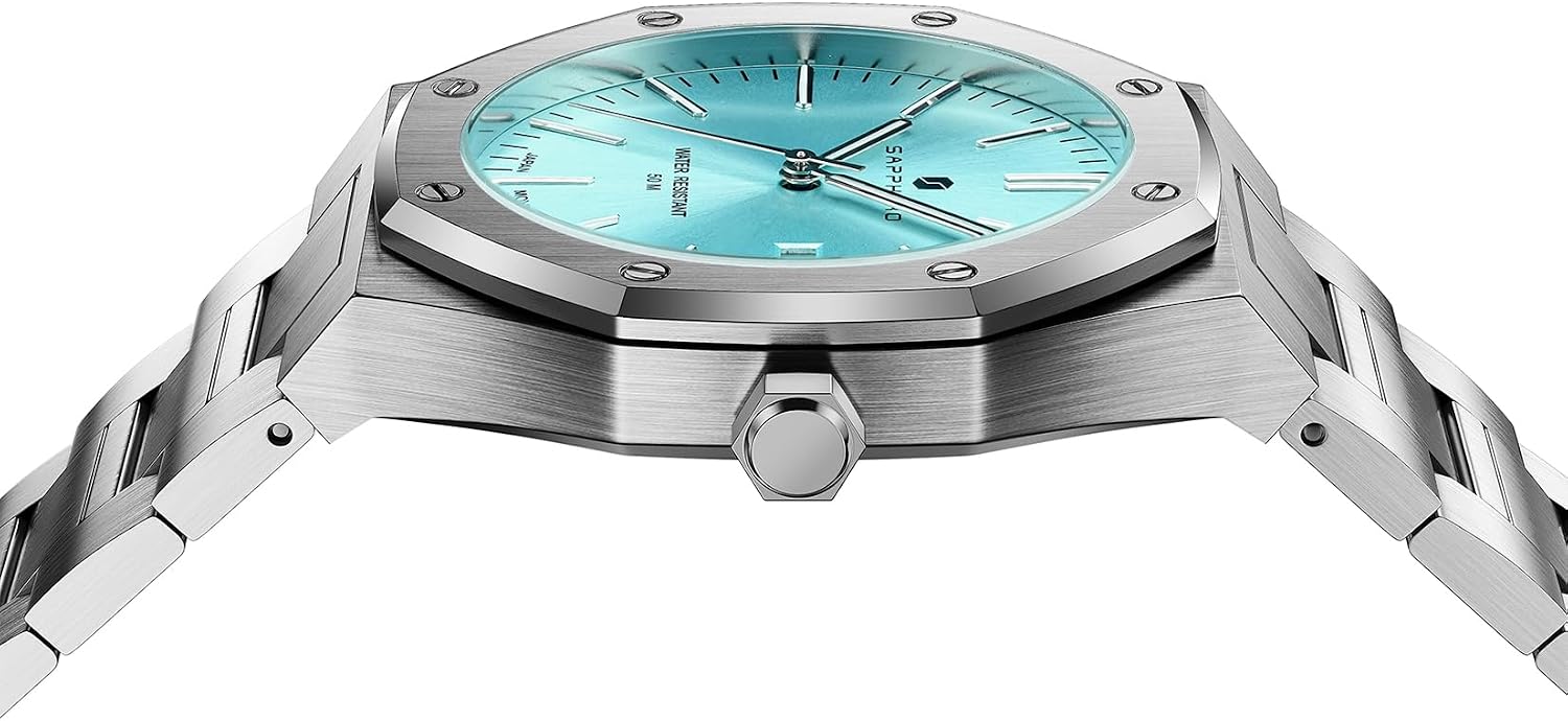 Thumbnail 1 de SAPPHERO Montre pour Hommes en Acier Inoxydable — Montre 50M, boîtier octogonal, quartz japonais, avec date et luminosité