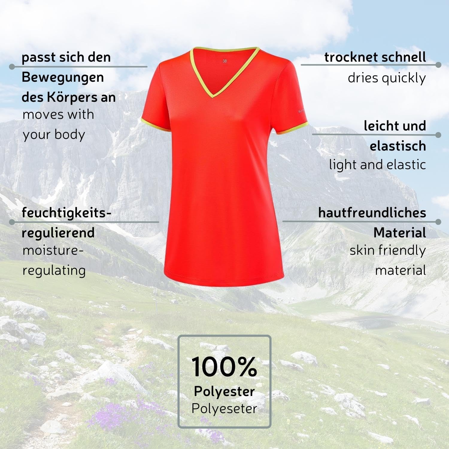 Thumbnail 3 de Black Crevice Maglietta Sportiva da Donna – 100% Poliestere, traspirante e quick dry