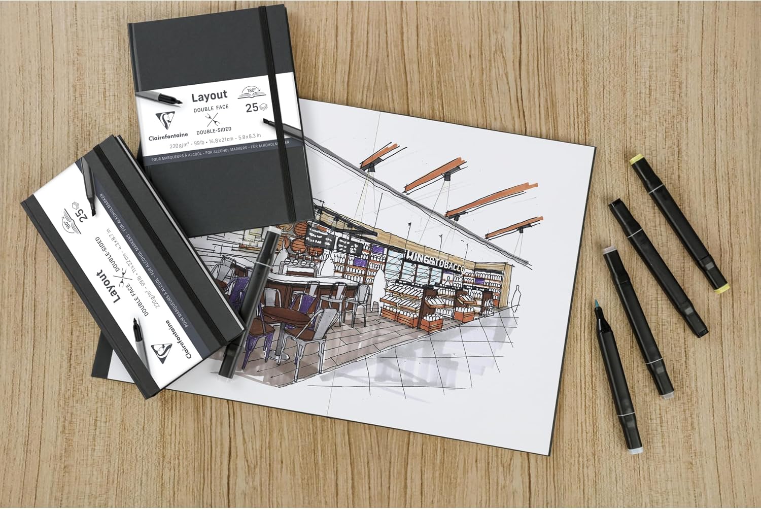 Thumbnail 6 de Clairefontaine 975343C Carnet Layout Double-Face Ouverture à Plat - A4 21x29,7 cm, 25 Feuilles 220 g, Papier Dessin Extra-Lisse