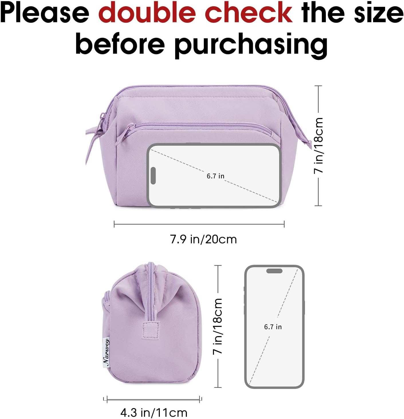 Thumbnail 4 de Narwey Purple makeup bag 21.5 cm wide-open