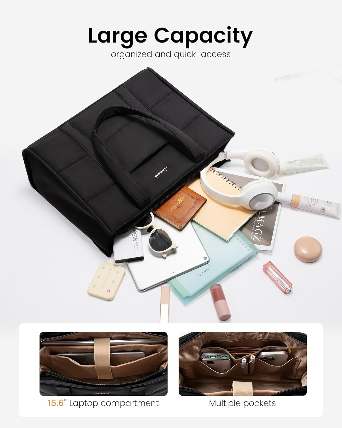 Detalle 2 de LOVEVOOK puffer quilted tote bag