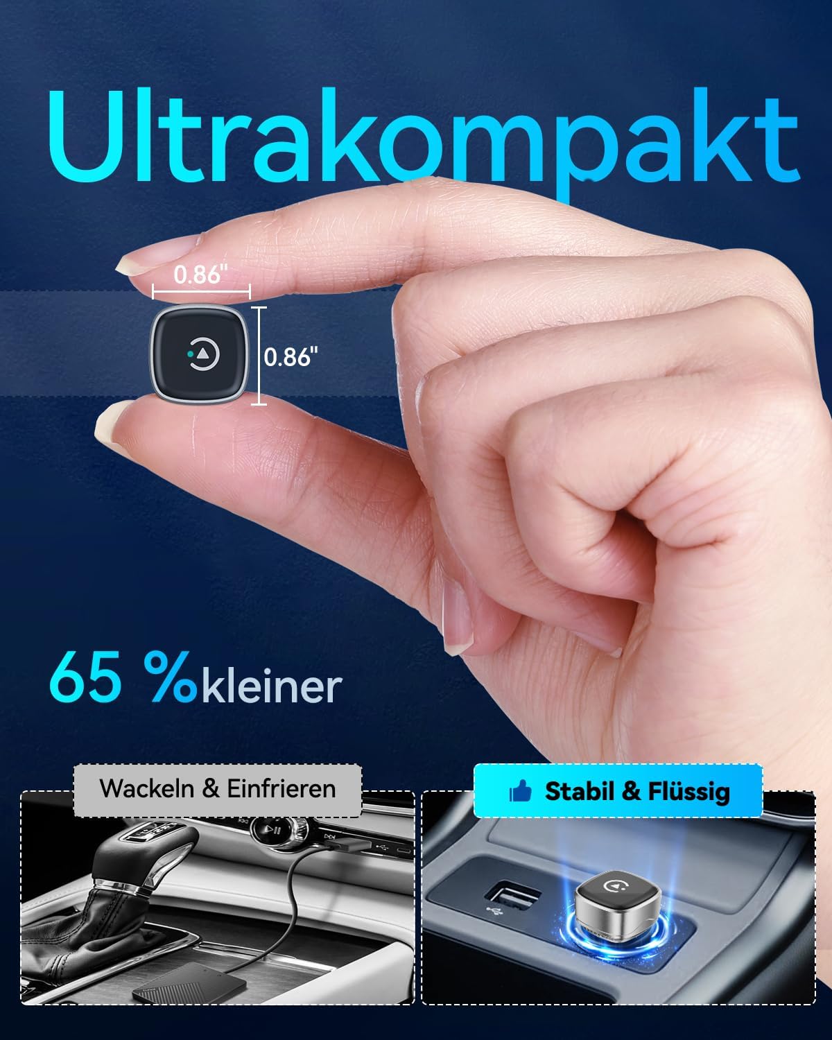 Thumbnail 1 de Spedal Mini Wireless CarPlay & Android Auto Adapter 2026 (WLAN 6, Bluetooth 5.3) – silber, 3–5 s Verbindung