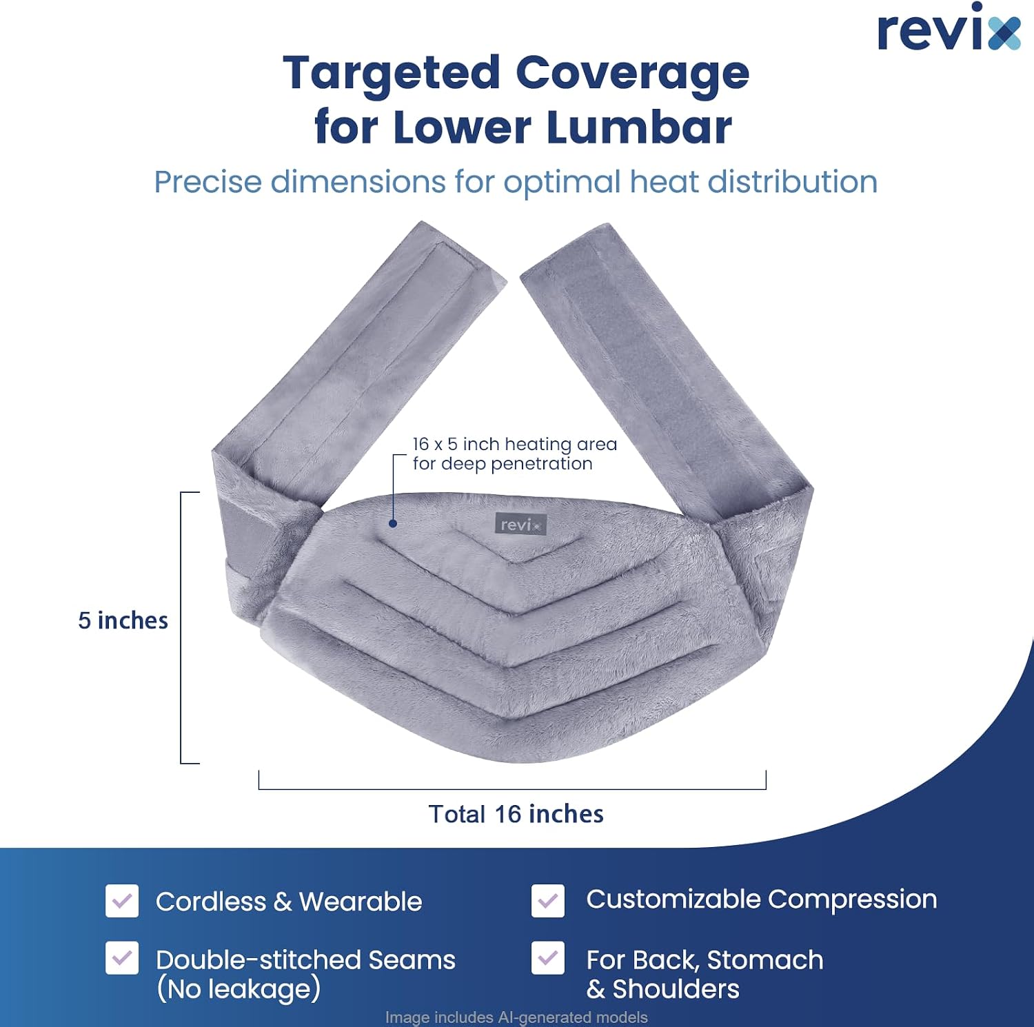 Detalle de REVIX REX009Gray Wearable Microwave Heating Pad for Back, Gray Moist Heat Wrap