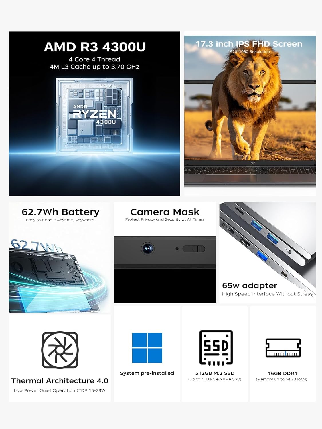 Thumbnail 1 de Tivique 17.3-inch laptop with Ryzen 4300U