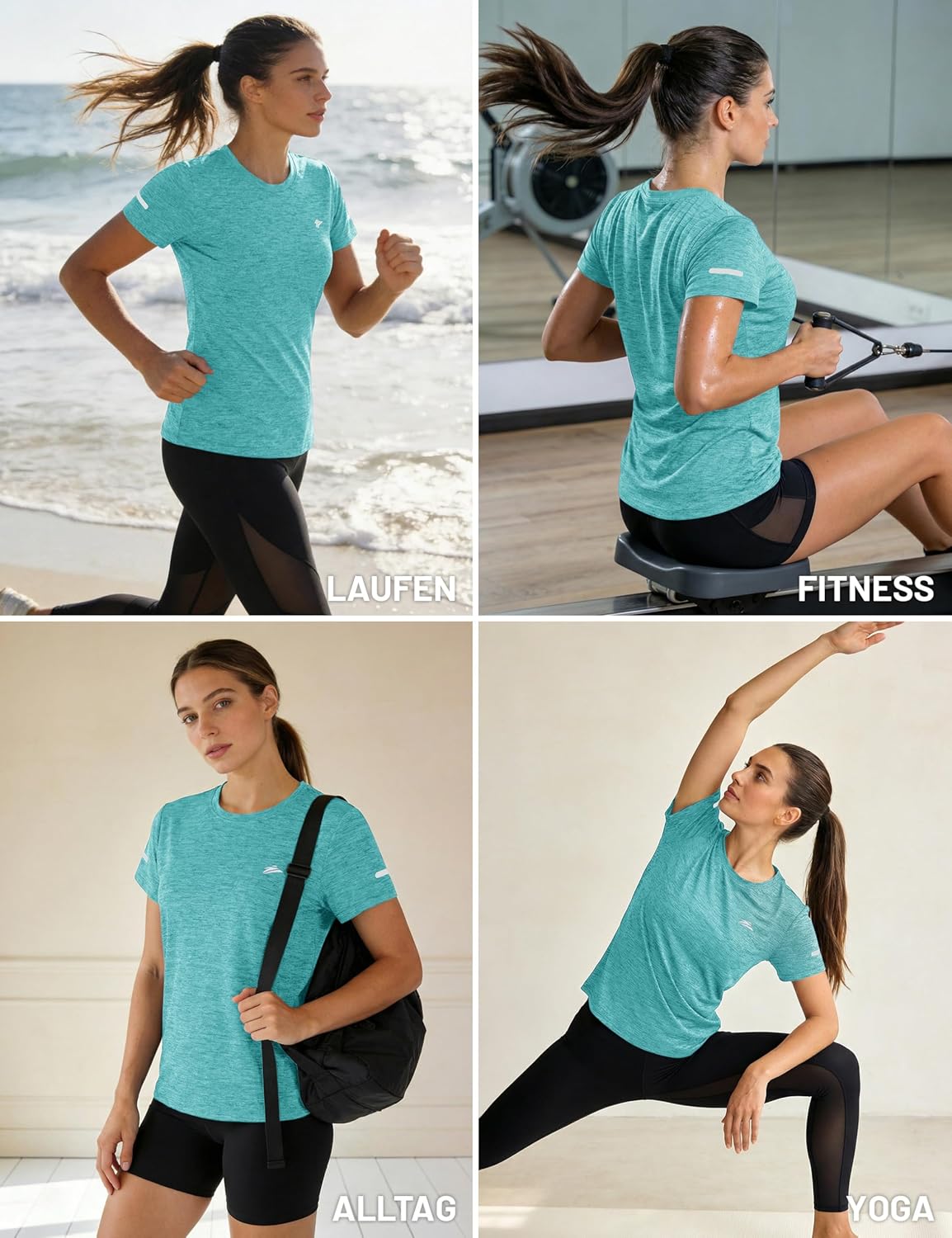 Thumbnail 6 de TACVASEN Damen Meliertes Sport-T-Shirt Kurzarm – atmungsaktiv, reflektierende Streifen, leicht & schnelltrocknend
