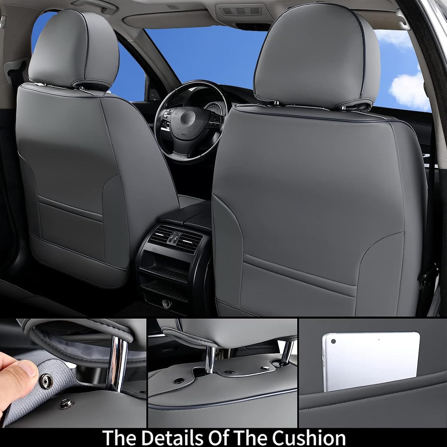 Thumbnail 1 de Coverado Nappa Leather Waterproof Front Seat Covers (Universal Fit) — Gray