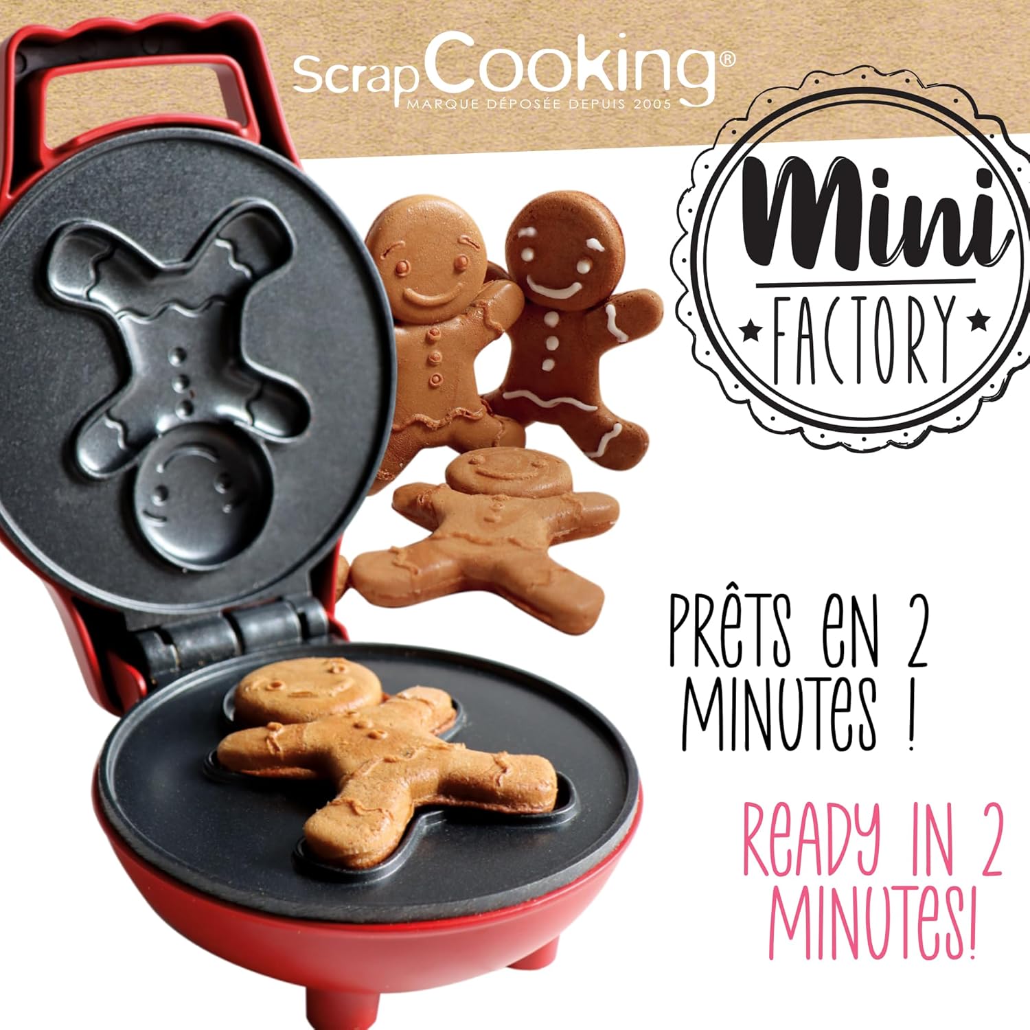 Detalle 2 de ScrapCooking Mini-Waffeleisen „Lebkuchenmann“ (3884) – kleine Waffelmaschine mit Antihaftplatte und Rezept