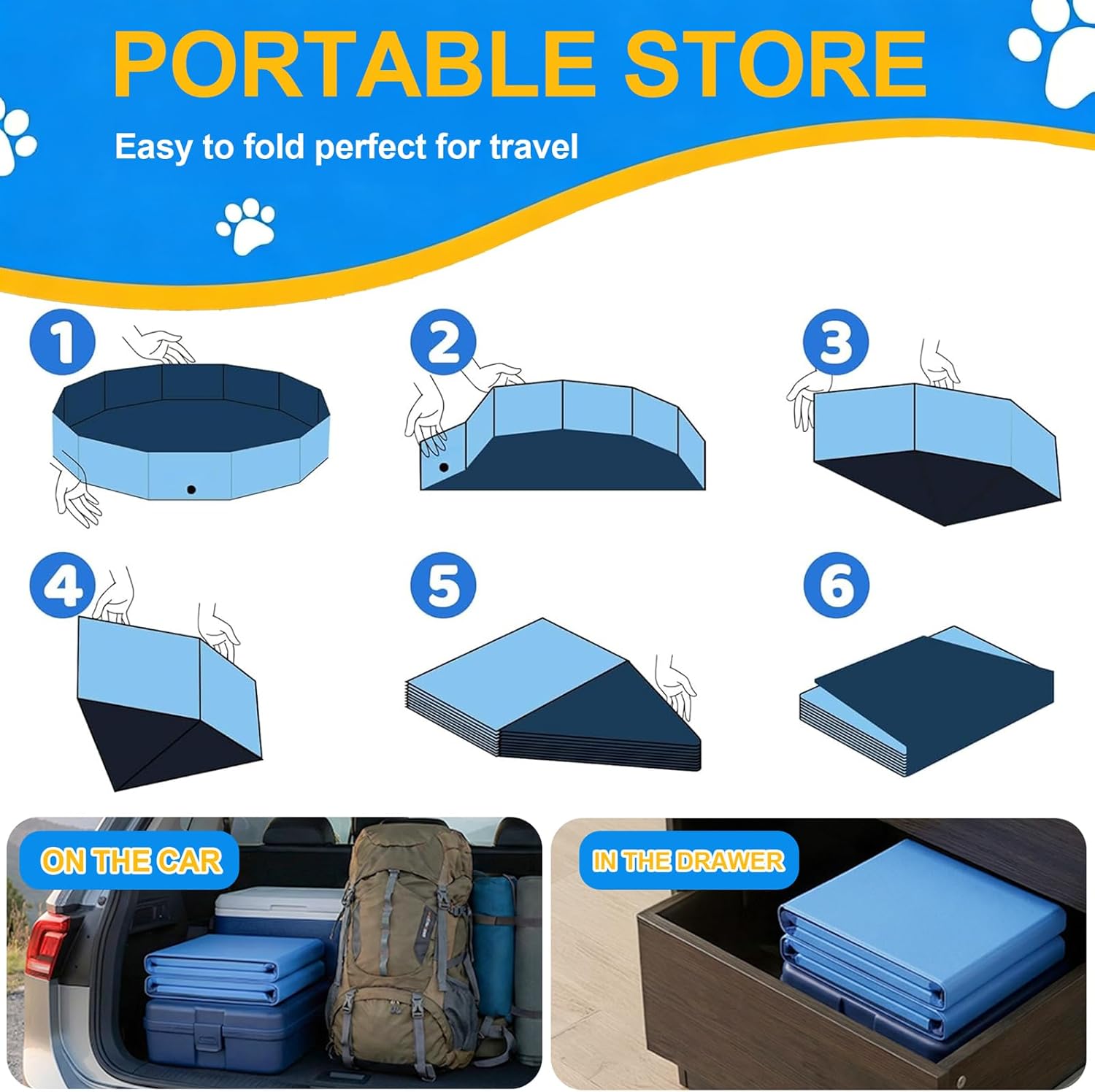 Thumbnail 1 de Hundepool faltbar Ø160 cm, Höhe 30 cm – kratzfeste PVC-Konstruktion mit Anti-Rutsch-Belag und Abflussstopfen (Blau)