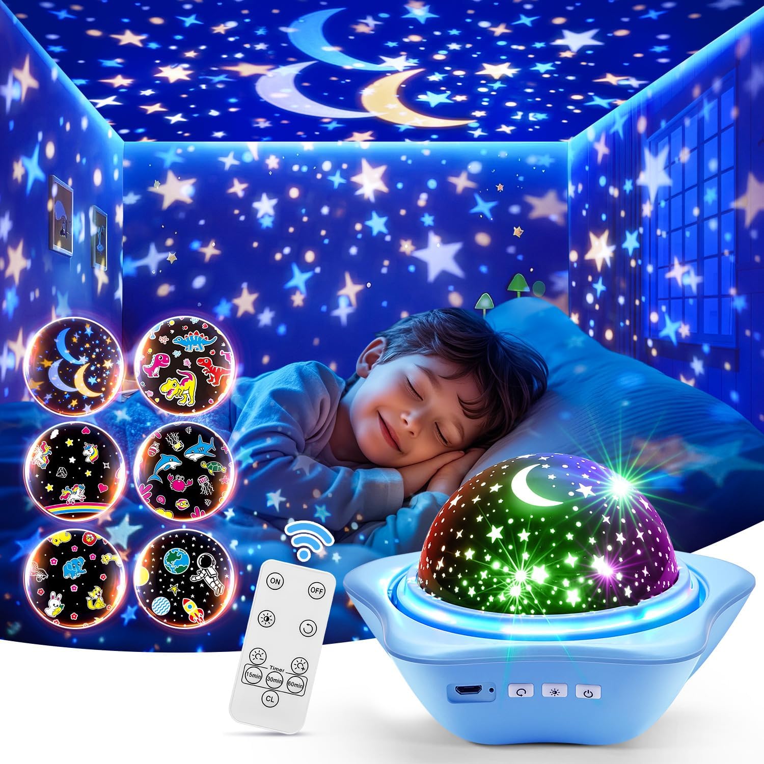 Detalle 1 de PIKOY Excavator Toys for Boys 3-5: Dino Egg Night Light Projector with 15 Sounds, 6 Films, and Remote
