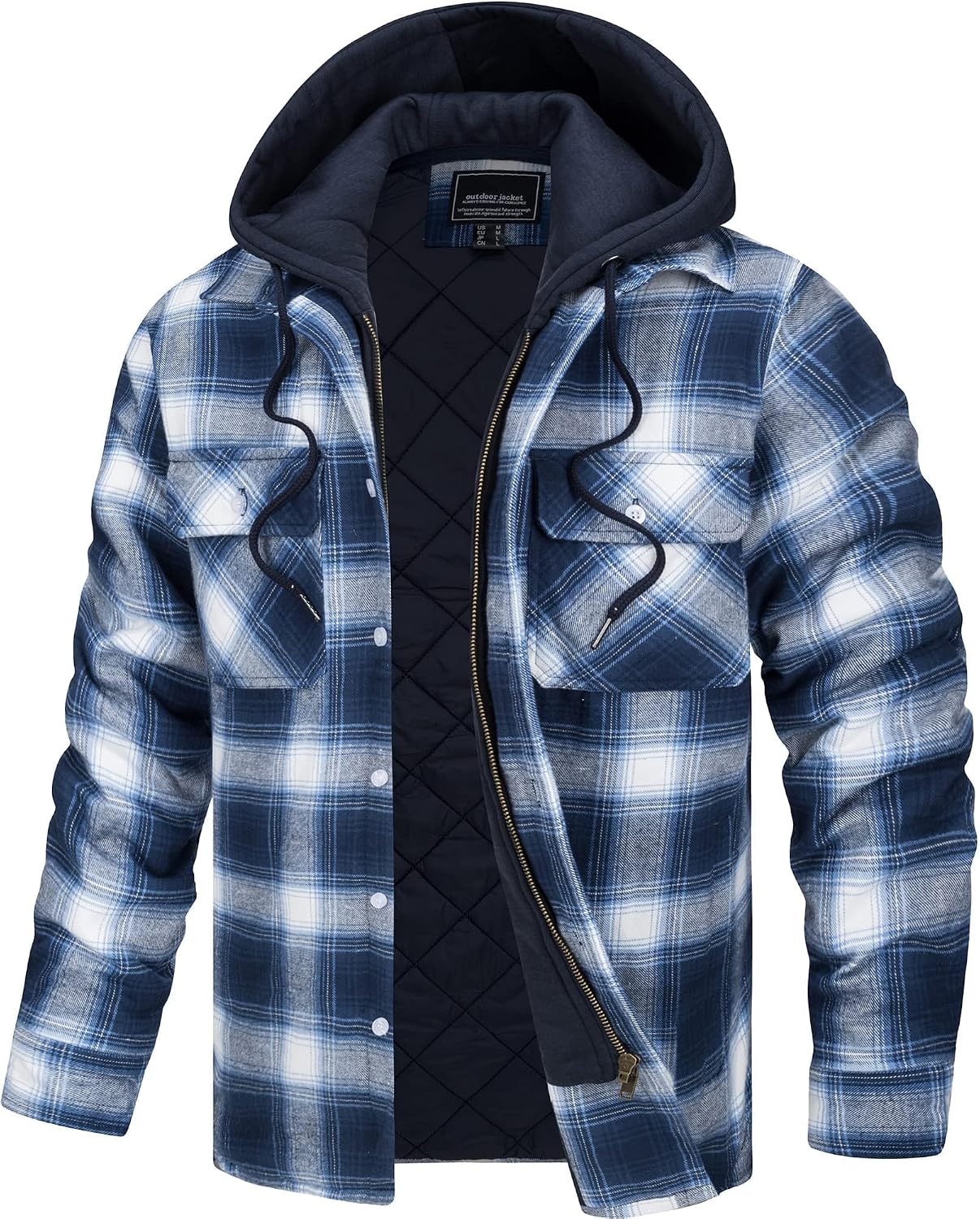 Detalle de TACVASEN Men's Quilted-Lined Plaid Flannel Shacket with Detachable Hood