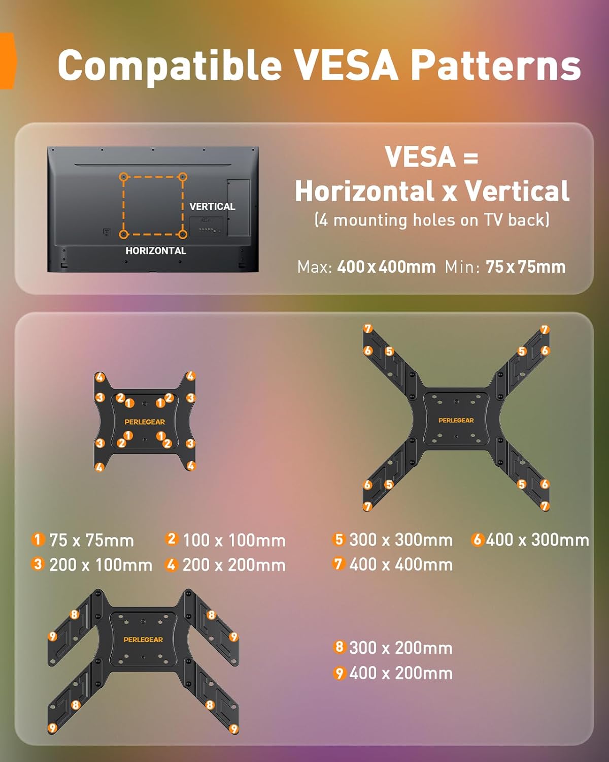 Detalle de Perlegear Support mural TV LED avec éclairage PGTVM79B – 25 à 60 pouces, 45 kg, inclinaison et pivot, éclairage synchronisé
