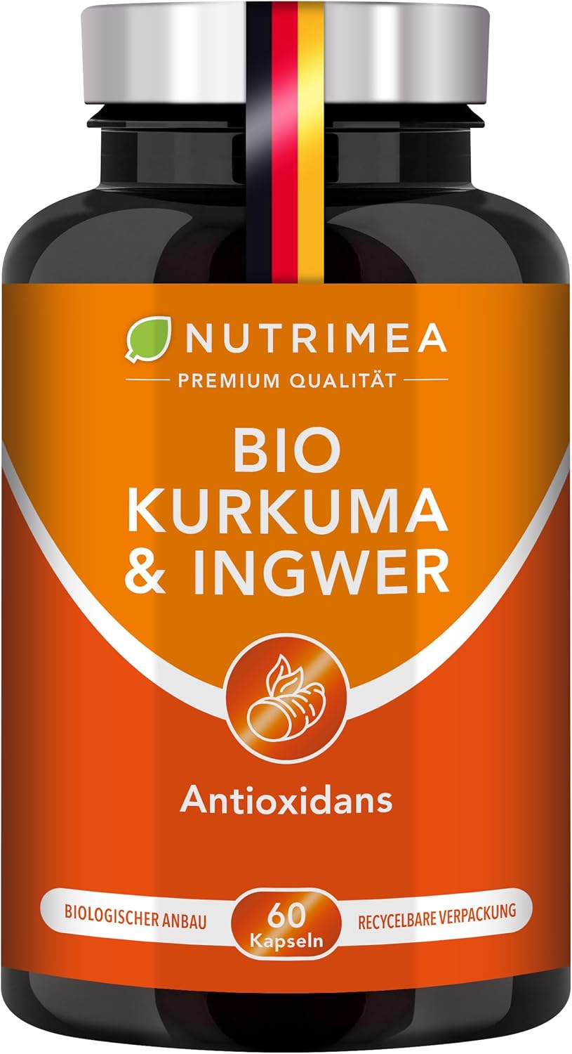 Detalle de Kurkuma Bio Komplex von Nutrimea – 153 mg Curcuminoide (95%), hochdosiert, vegan mit Ingwer, 60 Kapseln