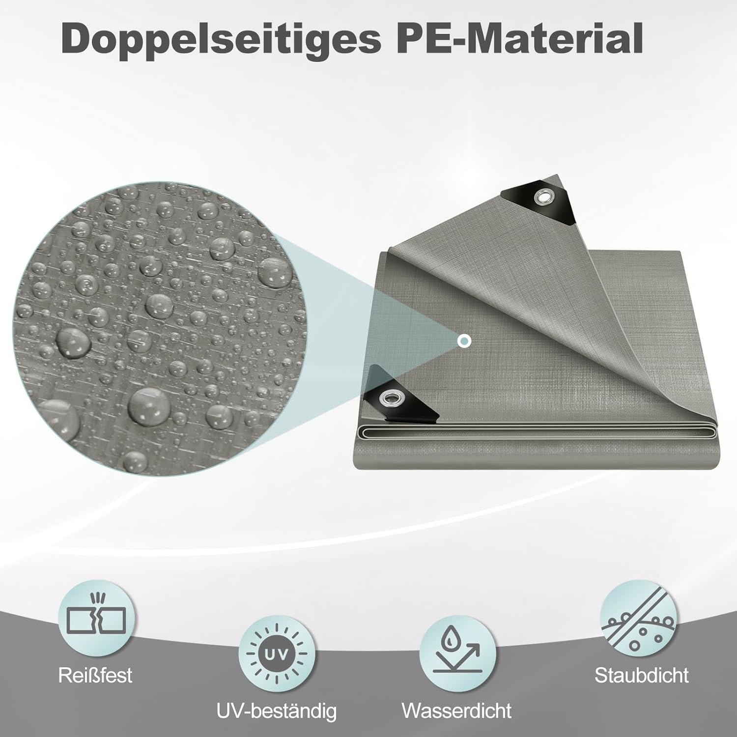 Detalle 2 de Telone Occhiellato Idrorepellente per Esterno WOLTU 3x3 m Grigio, 180 g/m²