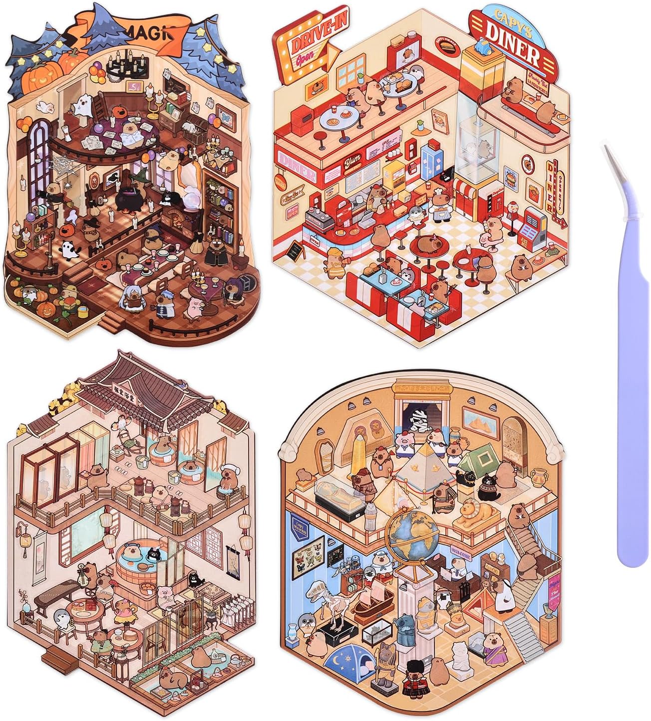 Girls 3D Miniature Scene Stickers 4 Sets 🧩