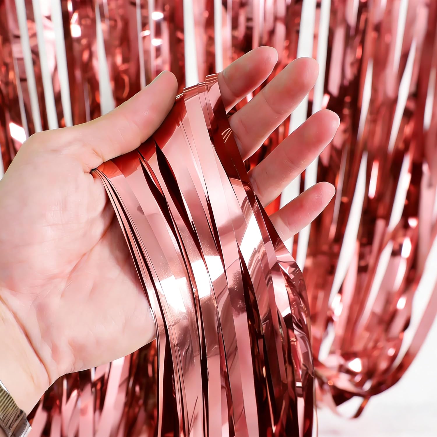 Thumbnail 4 de AiTodos FR-YSL-001 Metallic Fringe Curtains, Rose Gold, Reusable 3-Pack