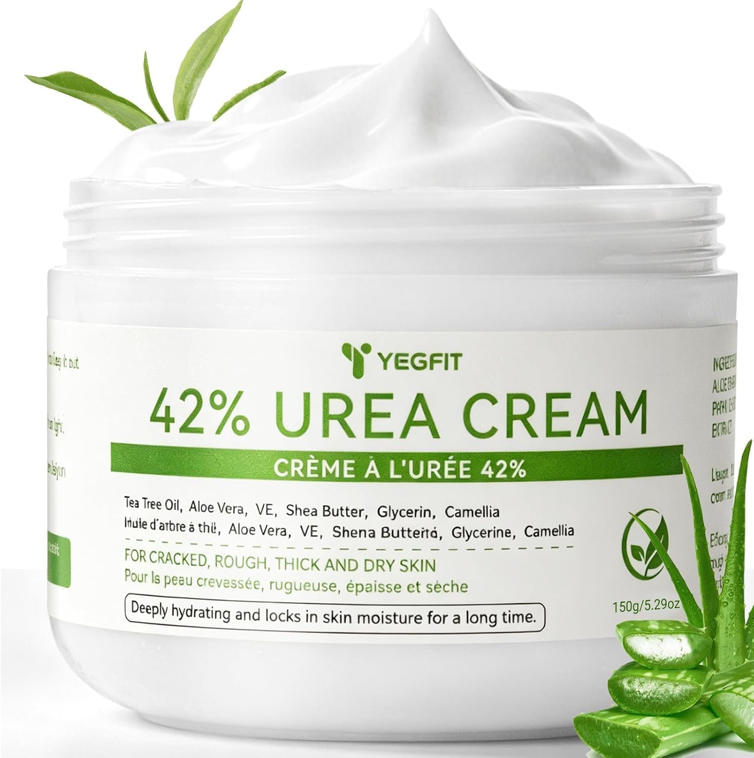 Detalle de Yegfit Urea Foot Cream, 150 g Moisturizer with Shea Butter and Aloe Vera
