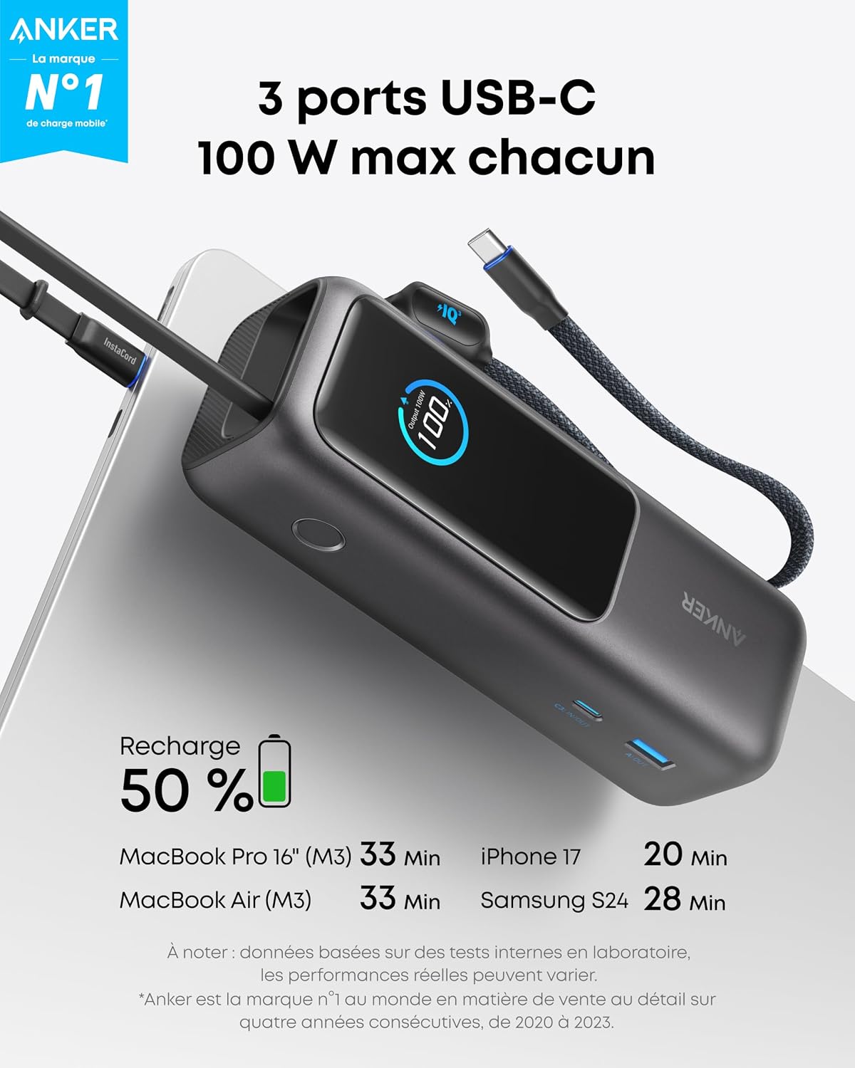 Detalle de Anker Batterie Externe 25 000 mAh 165 W pour Ordinateurs Portables