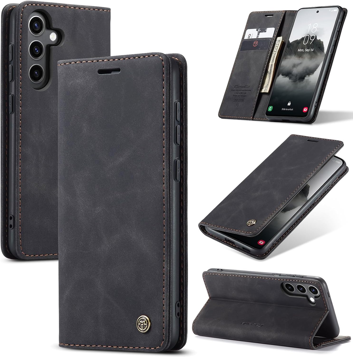 Detalle de Cracedily Handyhülle für Samsung Galaxy S24 FE 5G – Klapp-Flip-Case mit Kartenfach, Magnet und Standfunktion, Schwarz