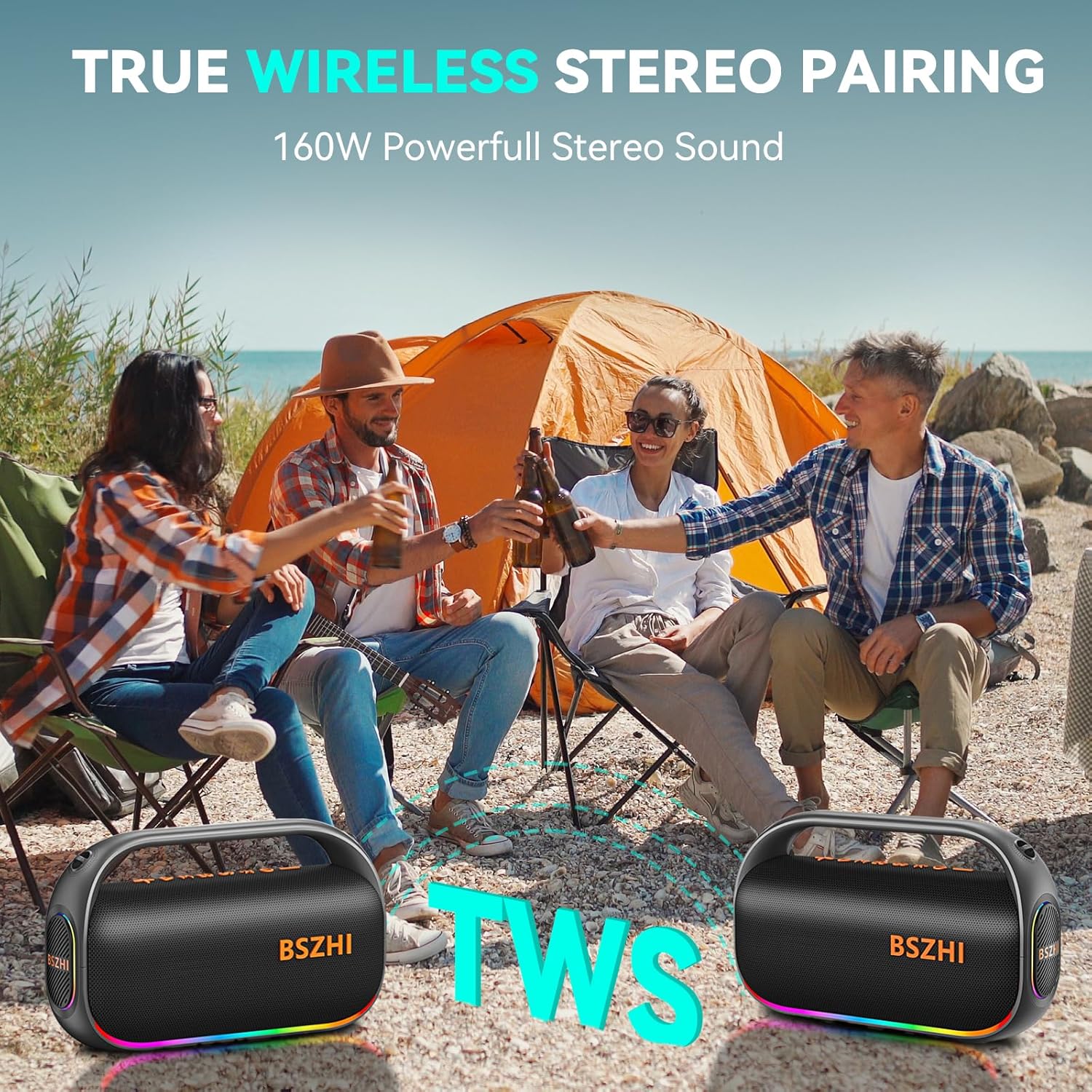 Detalle 2 de A62 Portable Bluetooth Speaker: 120W Peak, IPX6, Dual 4-Inch Drivers with TWS and LED Lights