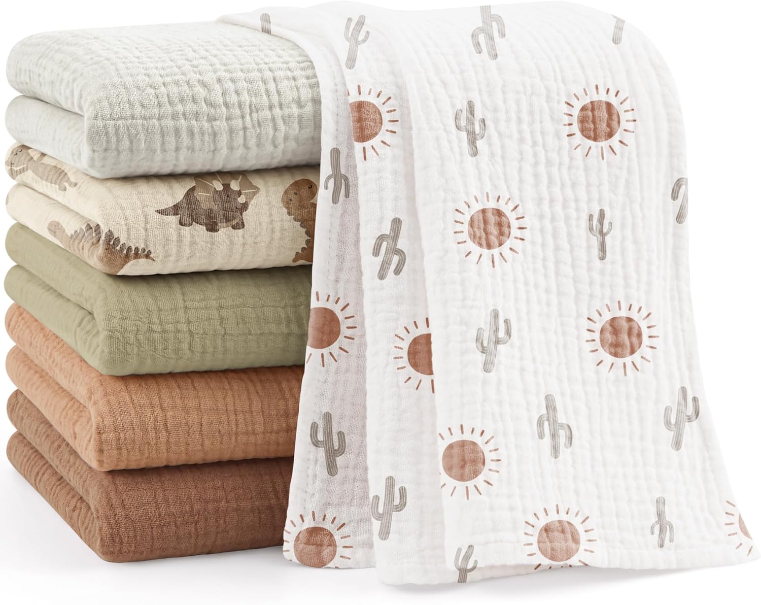 Detalle de Bearmoss Langes Coton BéBé – Lot de 6 lingettes en mousseline 60x60 cm, absorbantes et respirantes