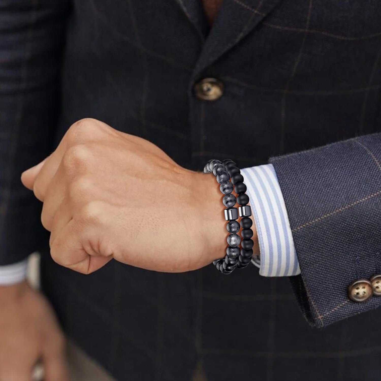 Thumbnail 3 de Bracelet MOROTOLE œil de tigre homme 8 mm (lot de bracelets) pierres naturelles ajustables