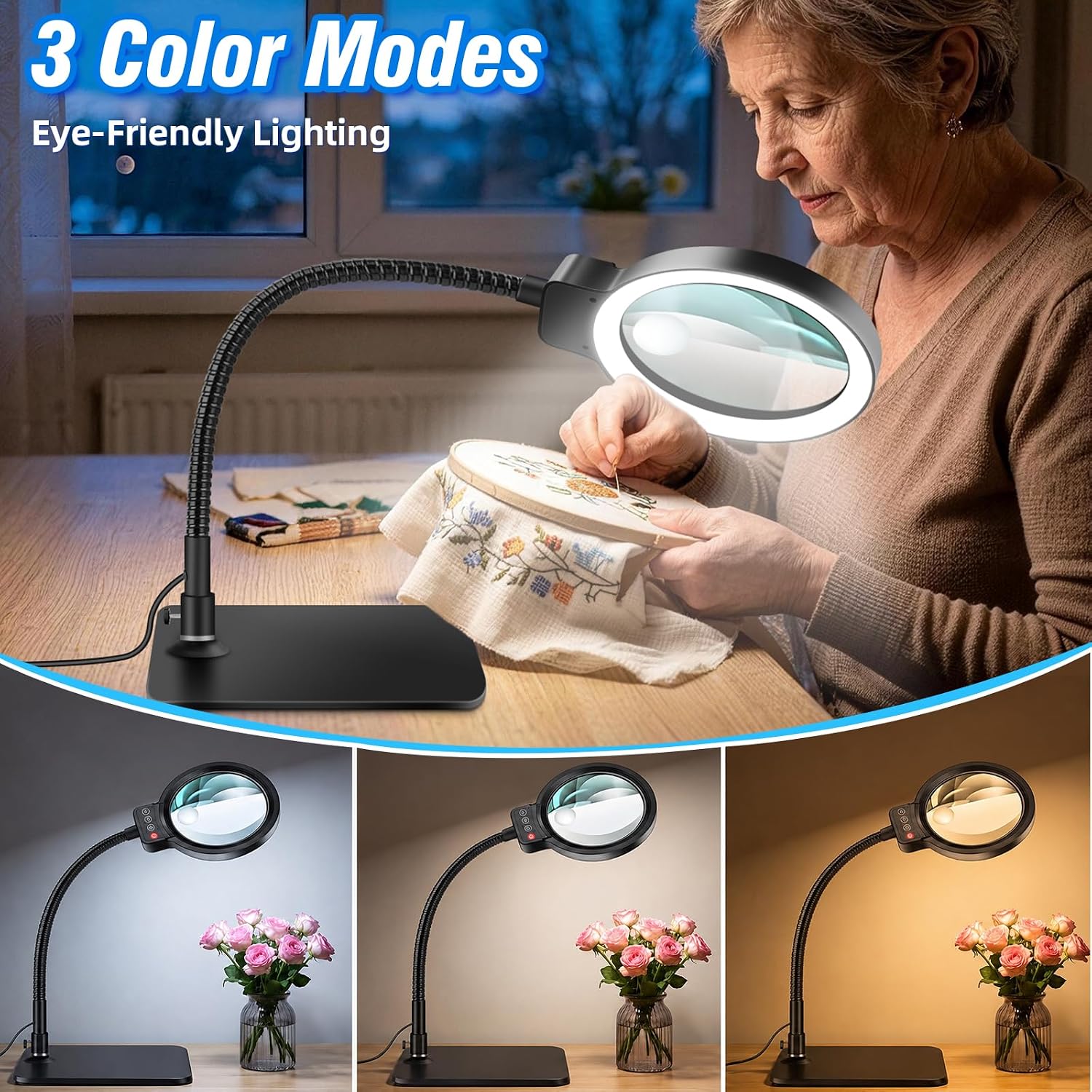Detalle de Magnifying Glass with Light and Stand, 5-Inch Lens