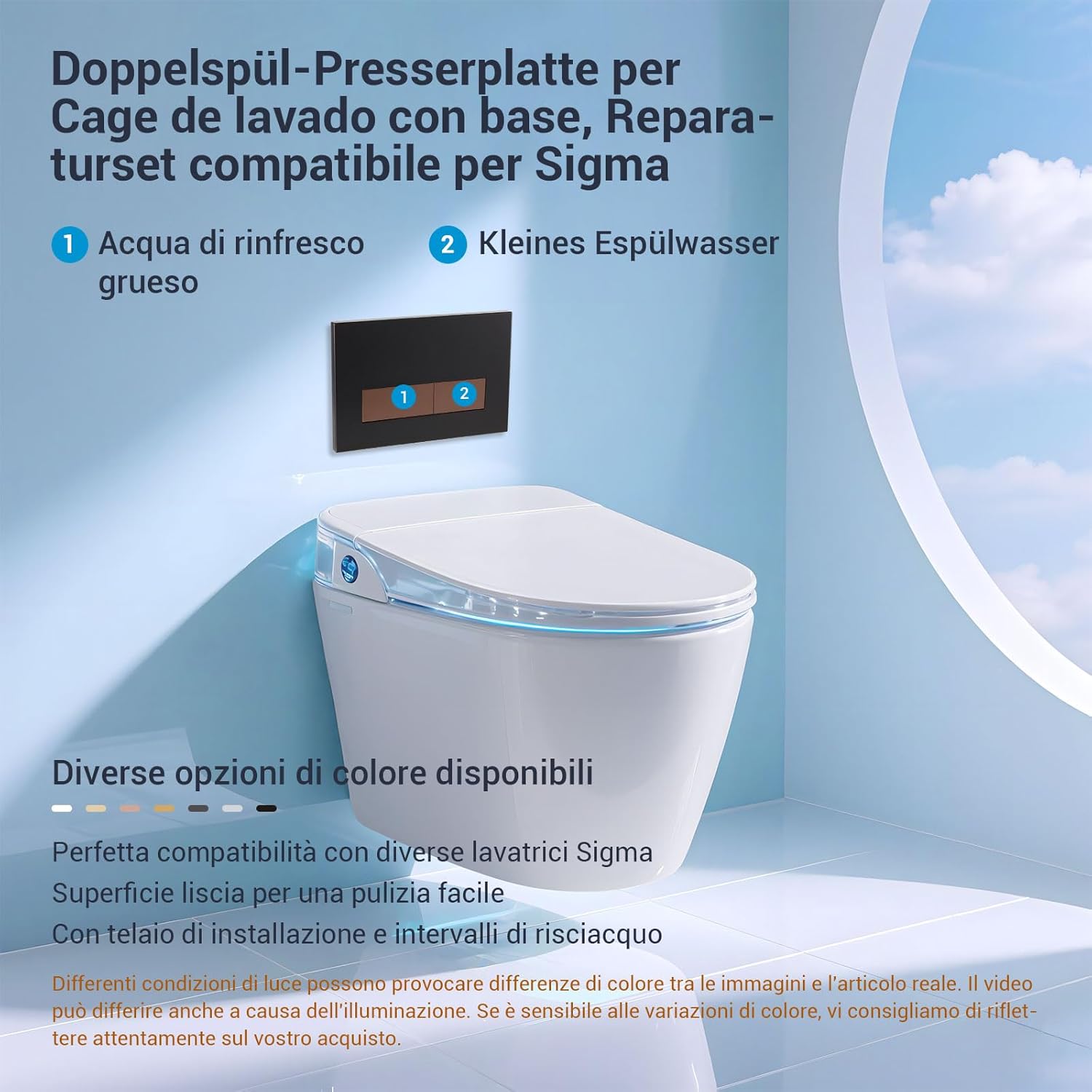 Detalle de Mendorio Placca di Comando WC: compatibile Geberit Sigma UP300/UP320, doppio scarico, Nera Opaco & Bronzo Opaco
