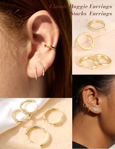 Thumbnail 8 de JEMARA Gold Hoops Earrings – 5 Pairs of 14K Gold Plated Hypoallergenic Small Hoops