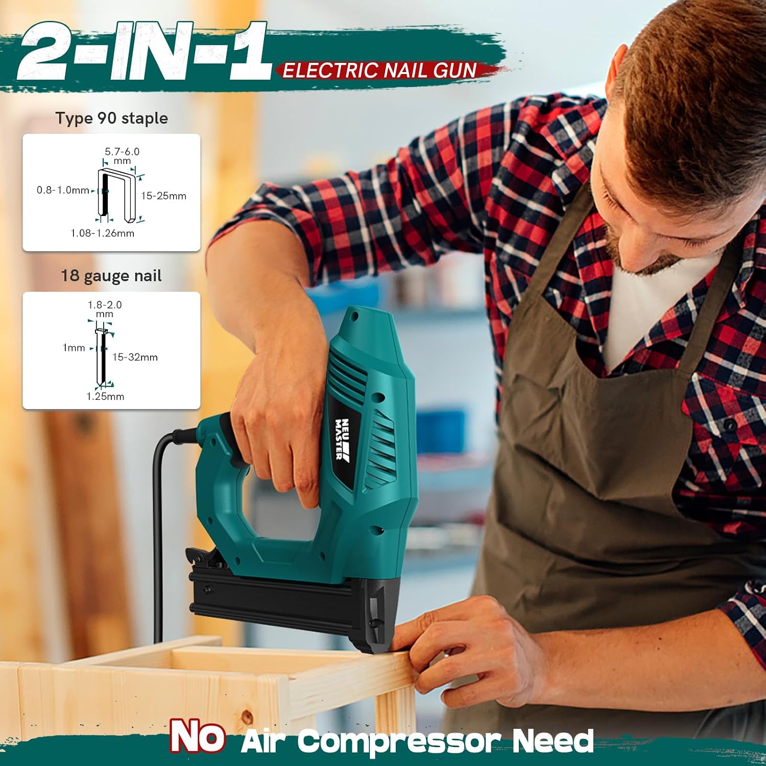 Thumbnail 1 de NEU MASTER Electric Brad Nailer & Staple Gun (18G) for Upholstery, Carpentry & Woodworking