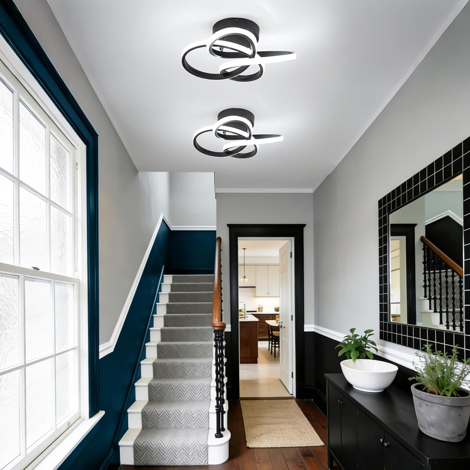Detalle 1 de Black 30cm LED ceiling light, 26W 6000K