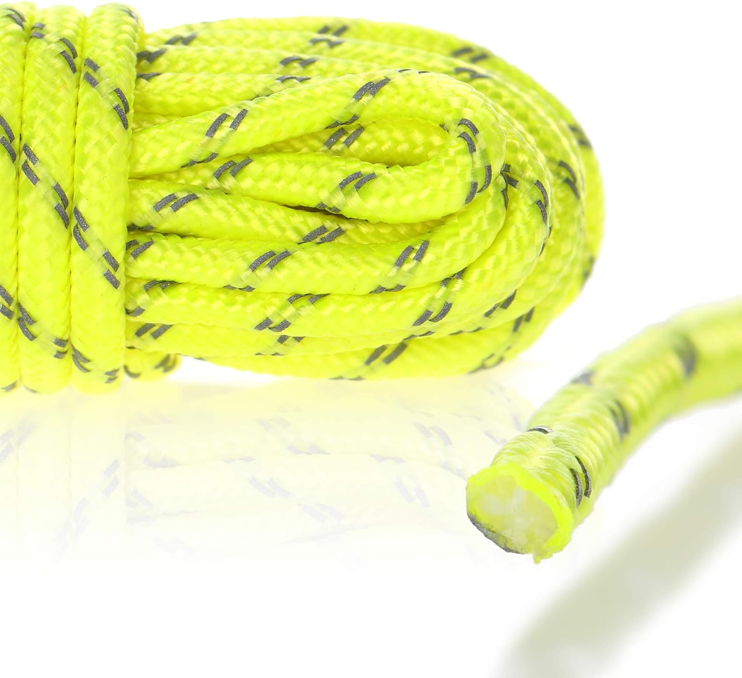 Detalle 2 de COM-FOUR® 8x Corde per tiranti 4 m gialle riflettenti con fibbia – cavo per tenda, corda campeggio