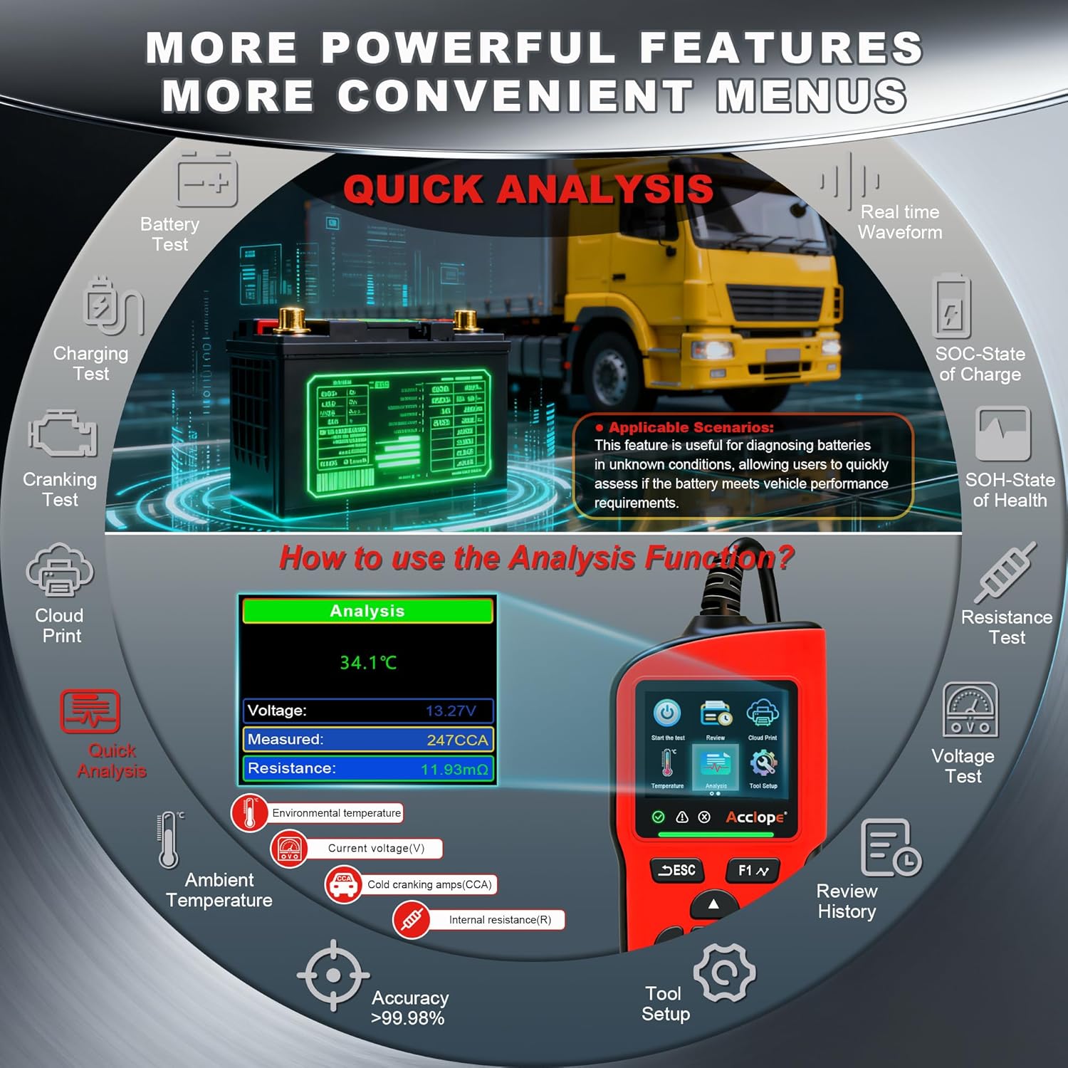 Thumbnail 5 de Acclope BT90 PRO Testeur de batterie 2–360Ah 📷