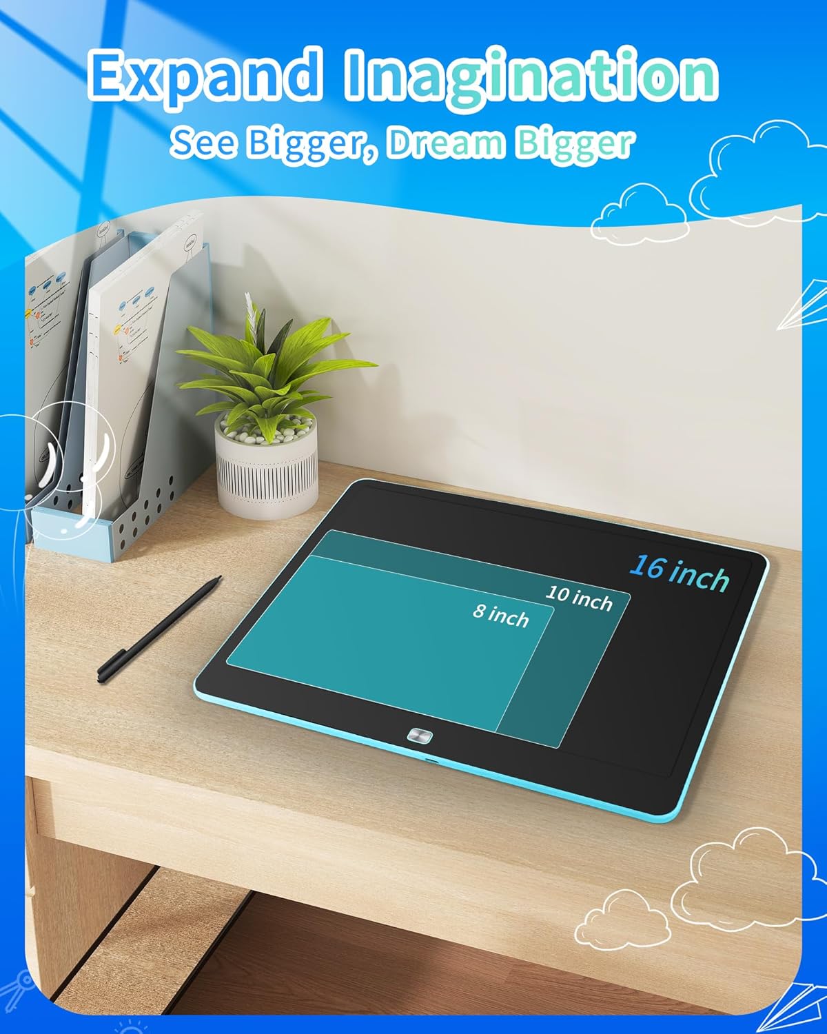 Thumbnail 5 de Rechargeable 16-inch LCD Writing Tablet for Kids (Blue) – Rechargeable doodle board with styluses for ages 3–8