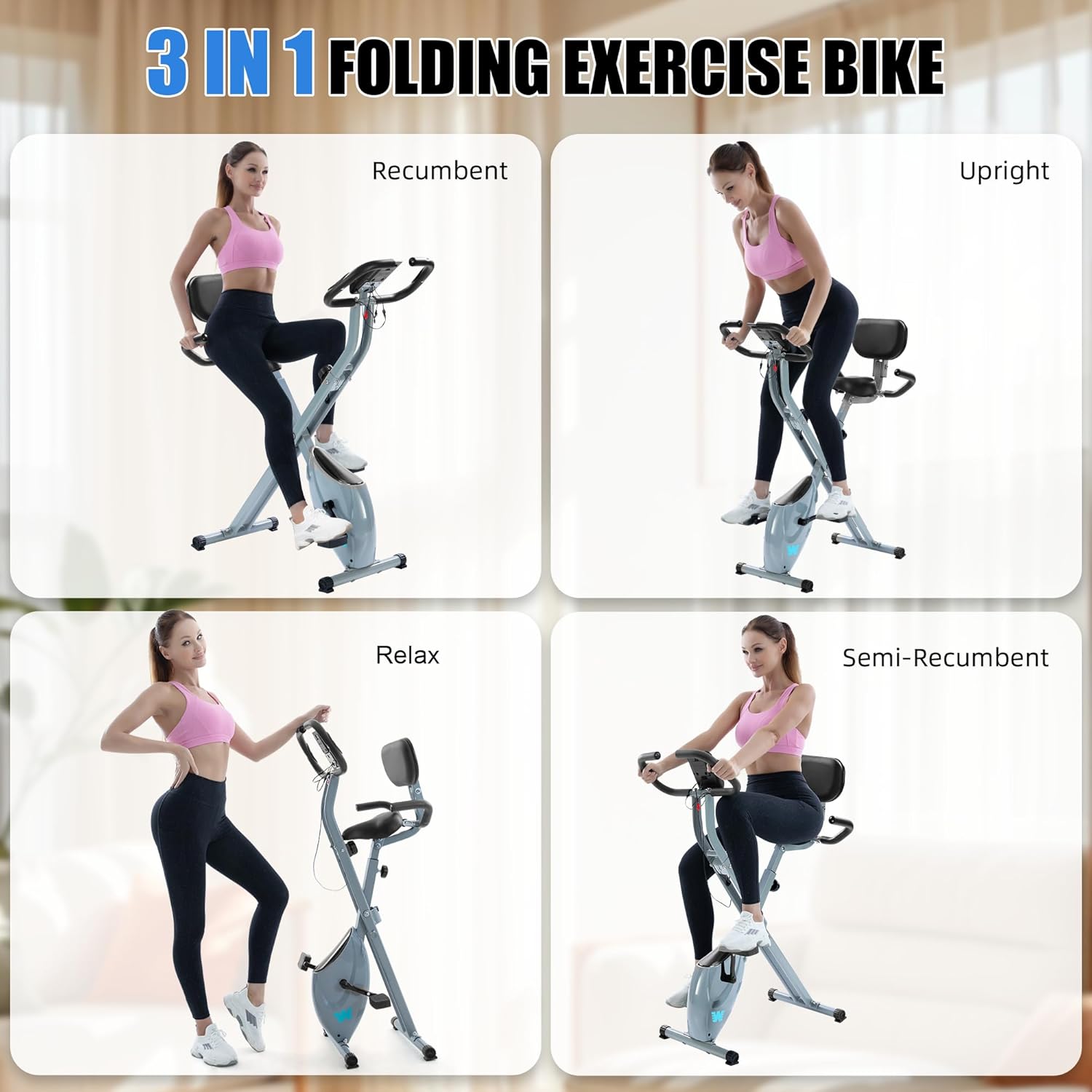 Thumbnail 3 de BARWING 5-in-1 Foldable Stationary Exercise Bike (16-Level Magnetic Resistance) for Home Workouts