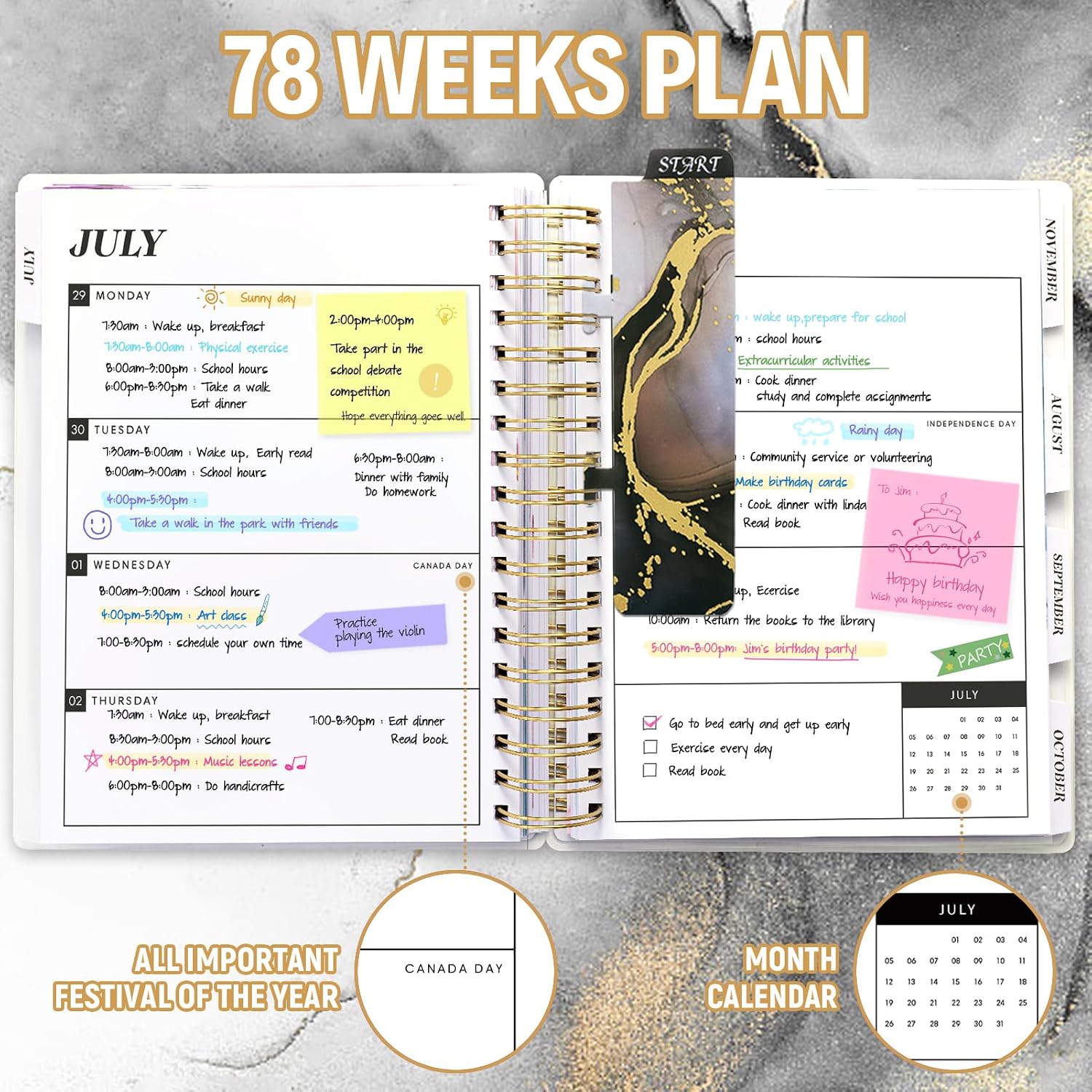 Detalle 1 de montcool MCOPAPBK2407 18-Month Academic Planner with Weekly and Monthly Views