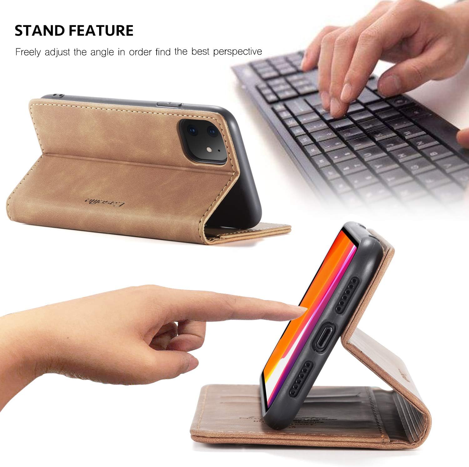 Detalle de Bpowe iPhone 11 Wallet Case, Faux Leather with Card Slots and Magnetic Closure