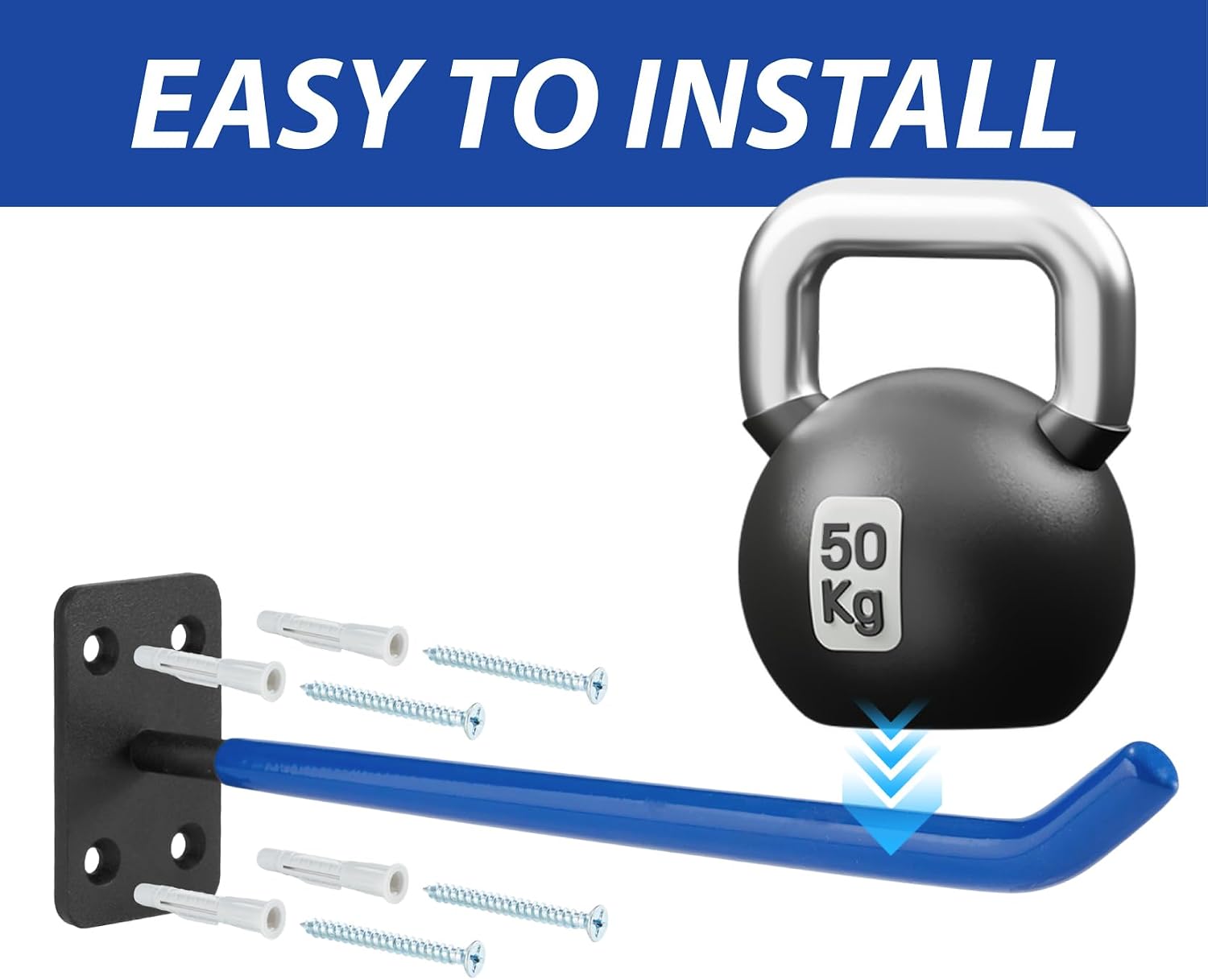 Detalle de MHHO-WG Wall-Mounted Tire Rack, 4-Piece Blue Stainless Steel, 50 kg