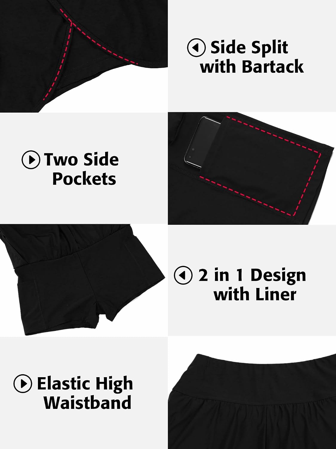 Thumbnail 3 de ATTRACO Women Swim Shorts with Pockets 2 in 1 Board Shorts Side Split