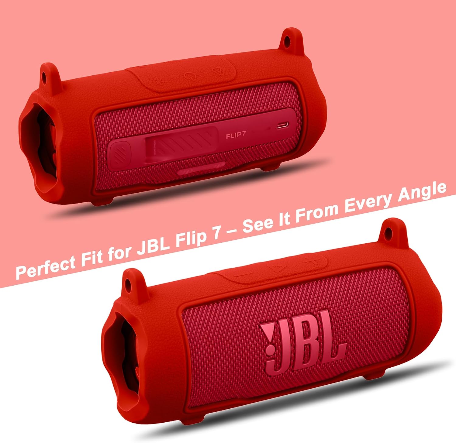 Detalle de Khanka Silicone Protective Case for JBL Flip 7 with Detachable Shoulder Strap – Red